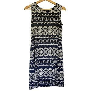 Perceptions New York Sleeveless Sheath Dress S Blue Women Medallion Stretch